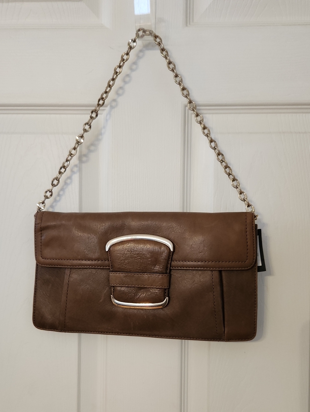 Banana Republic Brown Leather Chain-Handle Clutch NWT Classic & Gorgeous